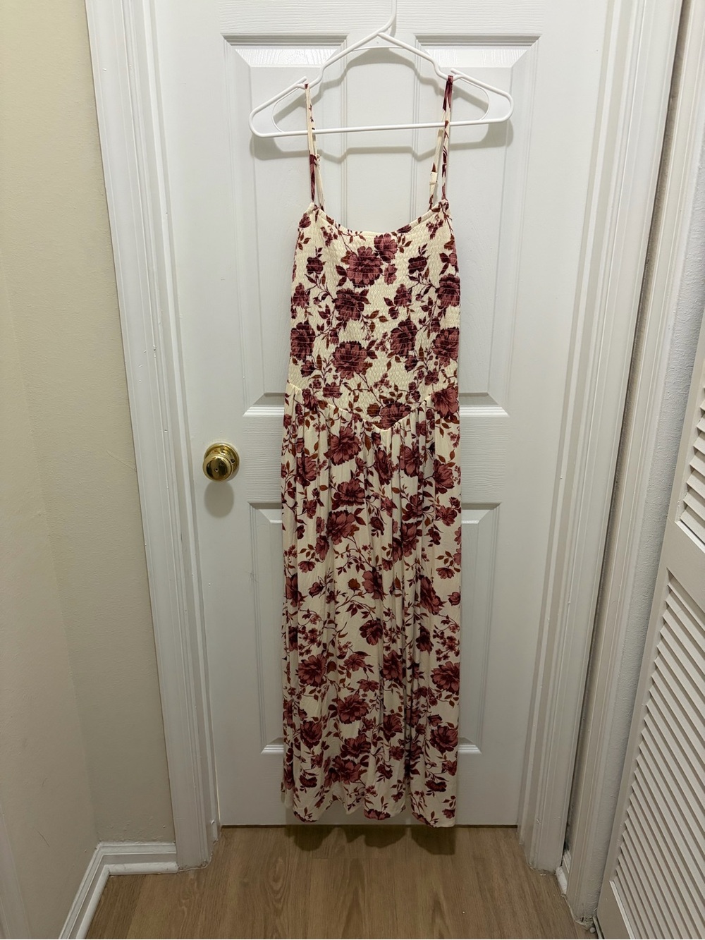 Amazon Cream Maxi Dress with Burgundy Floral Print